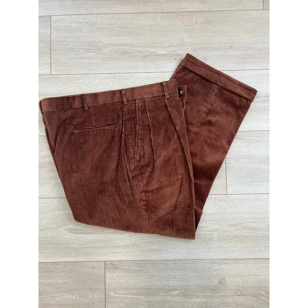 Lands’ End Thick Corduroy Casual Pleated Pants Brown Size 38 SG